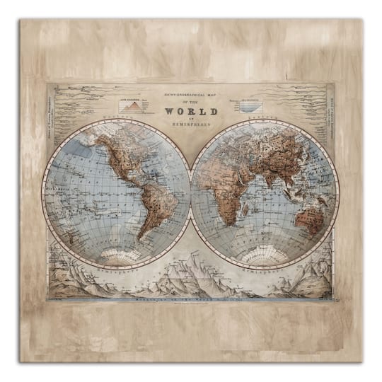 World Map Hemispheres 30" x 30" Canvas Wall Art